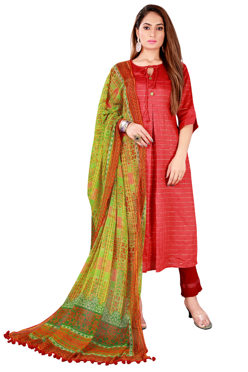 Green Color Kalamkari And Floral Printed Chiffon Dupatta With Tassels