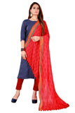 Red Color Kalamkari And Floral Printed Chiffon Dupatta With Tassels