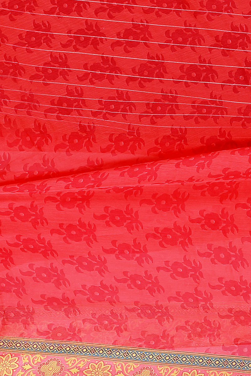 Red Color Kalamkari And Floral Printed Chiffon Dupatta With Tassels