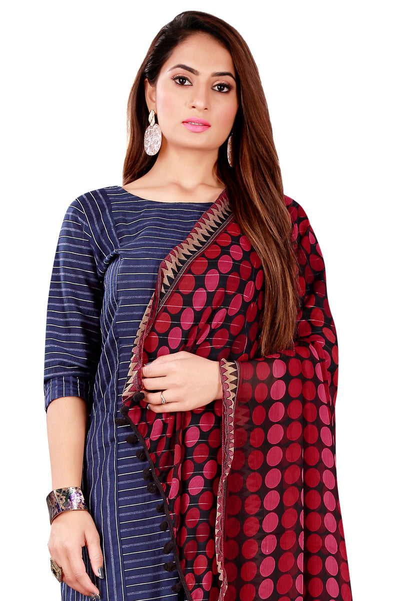 Rani Color Kalamkari And Floral Printed Chiffon Dupatta With Tassels