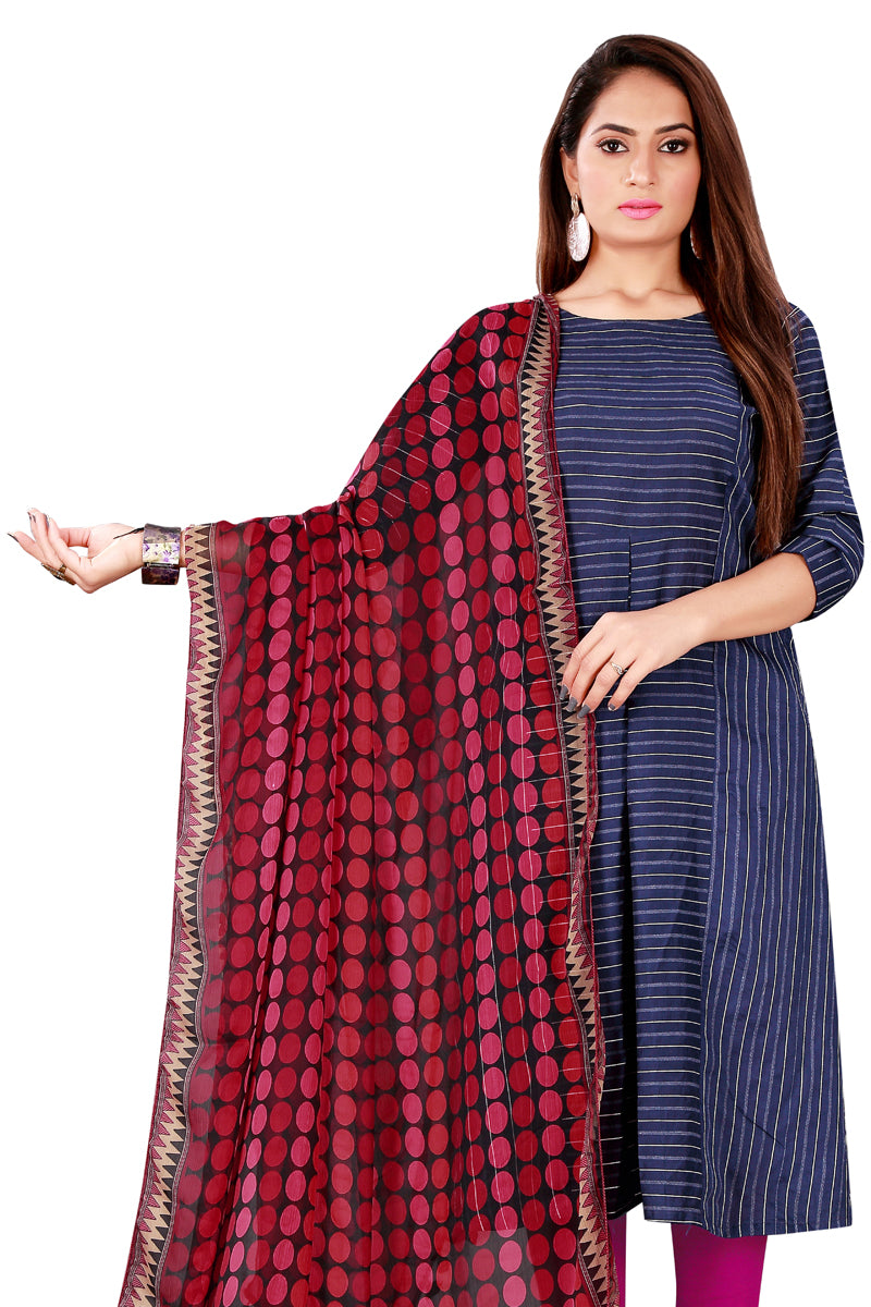 Rani Color Kalamkari And Floral Printed Chiffon Dupatta With Tassels