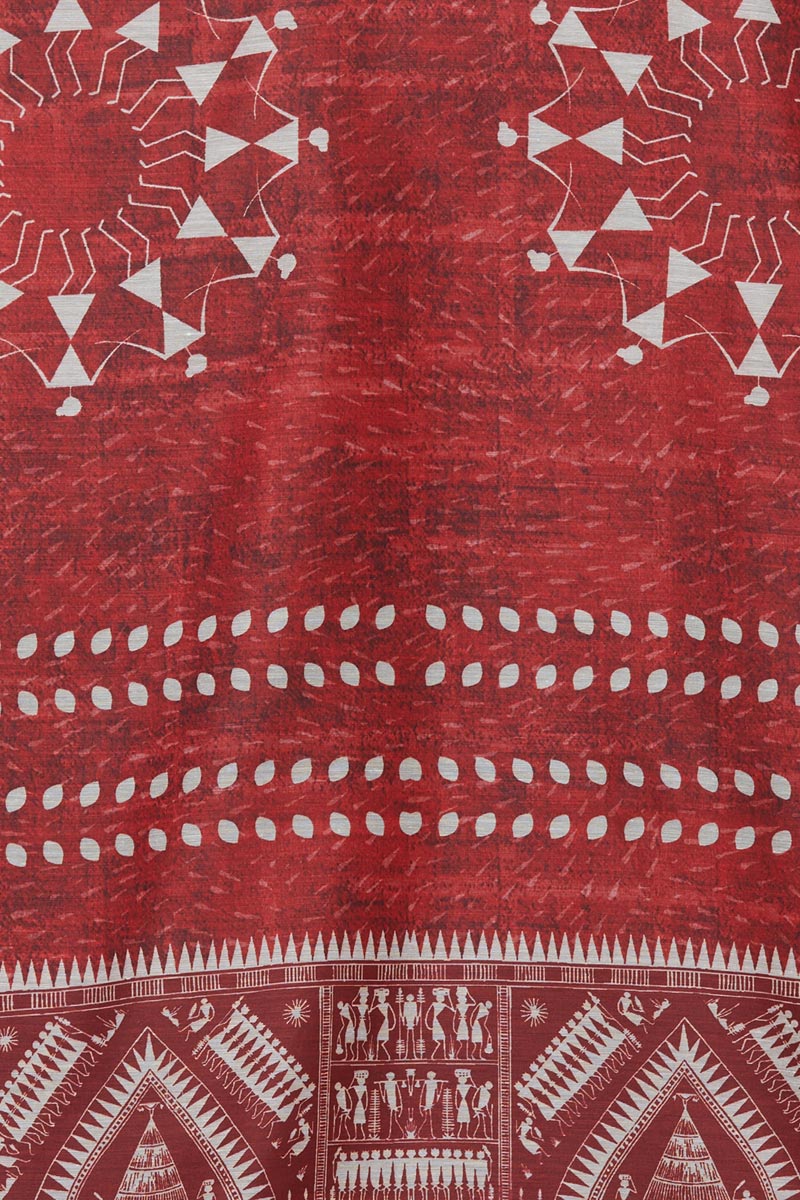 Maroon Color Ethnic Warli Digital Print Chanderi Silk Dupatta For Women