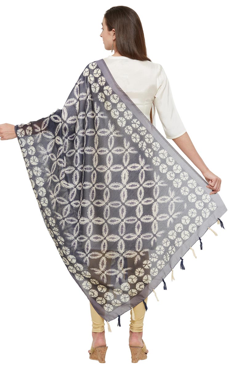 Digital Shibori Print Black and White Color Chanderi Silk Dupatta