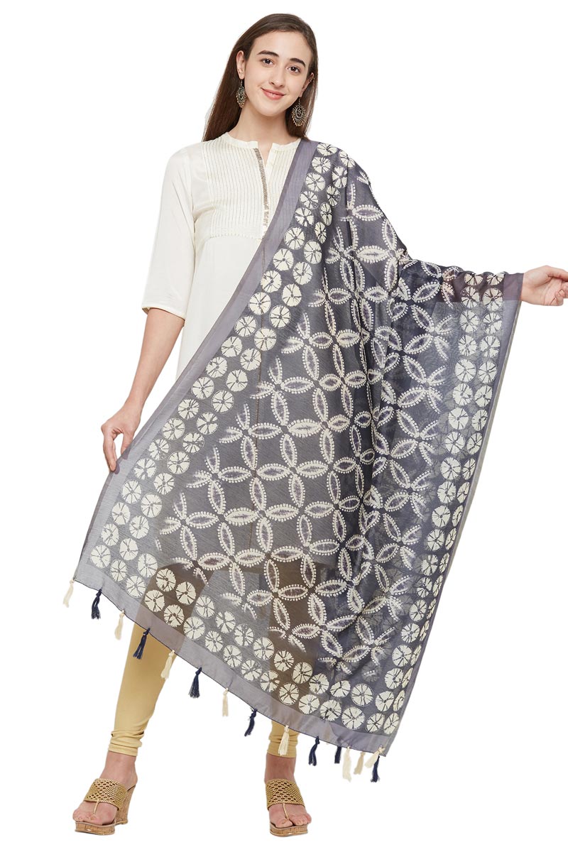 Digital Shibori Print Black and White Color Chanderi Silk Dupatta