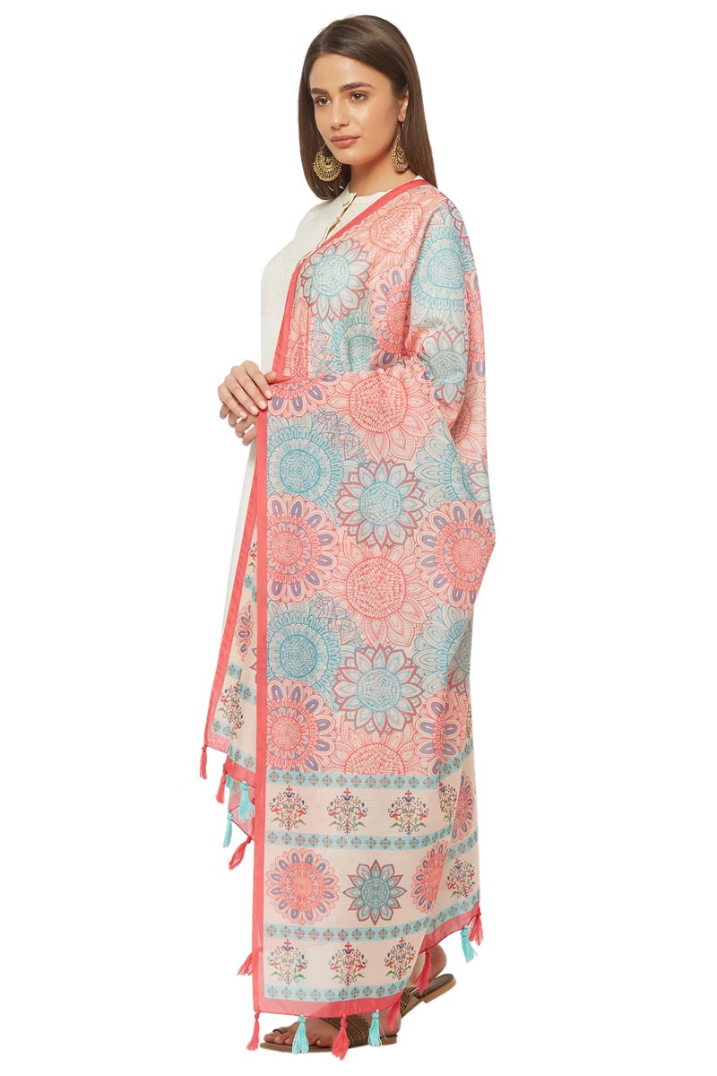 Pink Color Geometric Floral Digital Print Chanderi Silk Dupatta For Women