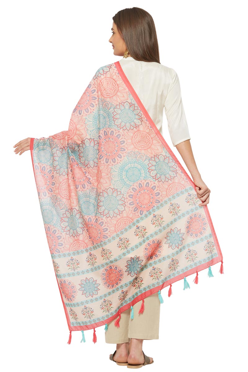 Pink Color Geometric Floral Digital Print Chanderi Silk Dupatta For Women