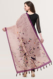 Pinkish Purple Color Floral Bird Digital Print Chanderi Silk Dupatta