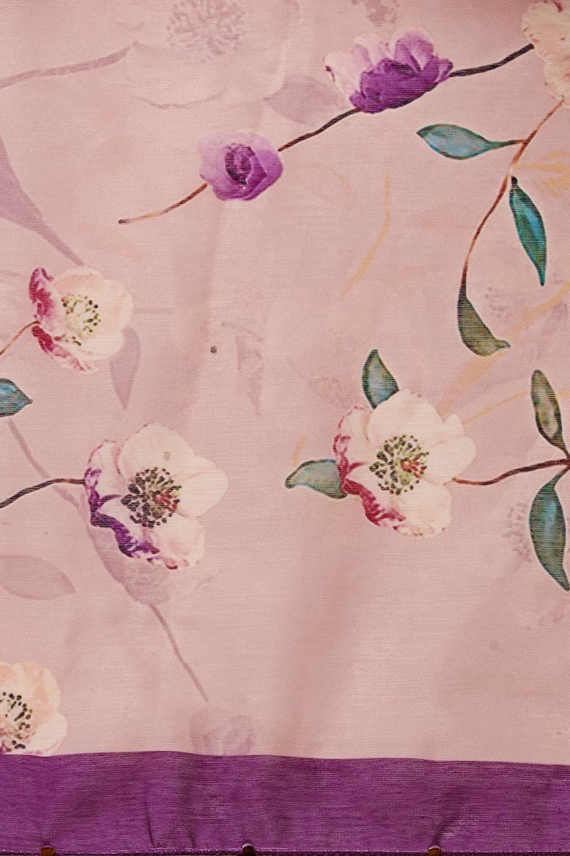 Pinkish Purple Color Floral Bird Digital Print Chanderi Silk Dupatta