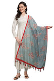 Grey And Red Color Floral Digital Printed Chanderi Silk Dupatta