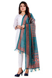 Teal Blue Ethnic Digital Printed Chanderi Silk Dupatta For Women