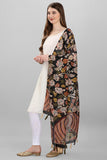 Black Color Kalamkari Floral Digital Printed Chanderi Silk Dupatta