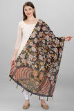 Black Color Kalamkari Floral Digital Printed Chanderi Silk Dupatta