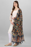 Navy Blue Color Kalamkari Floral Print Chanderi Silk Dupatta