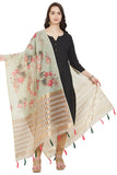Beige and Red Color Floral Printed Cotton Silk Dupatta