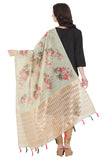 Beige and Red Color Floral Printed Cotton Silk Dupatta