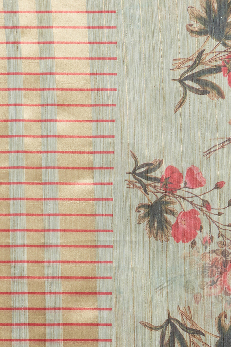Beige and Red Color Floral Printed Cotton Silk Dupatta