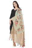 Beige and Red Color Floral Printed Cotton Silk Dupatta