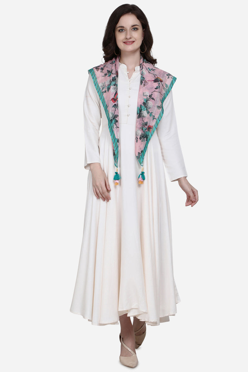 Floral Print Pink Color Pure Cotton Scarf