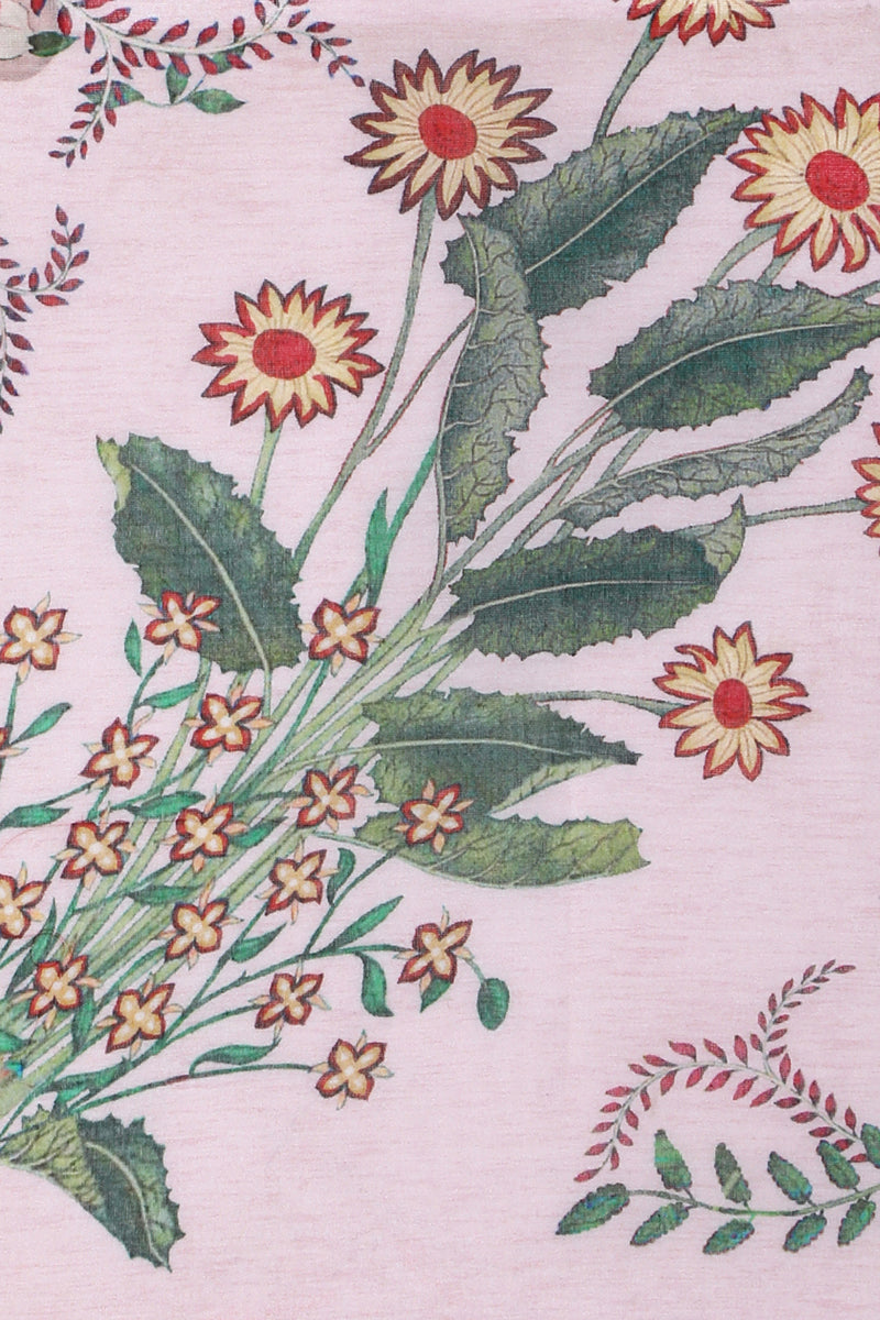 Floral Print Pink Color Pure Cotton Scarf