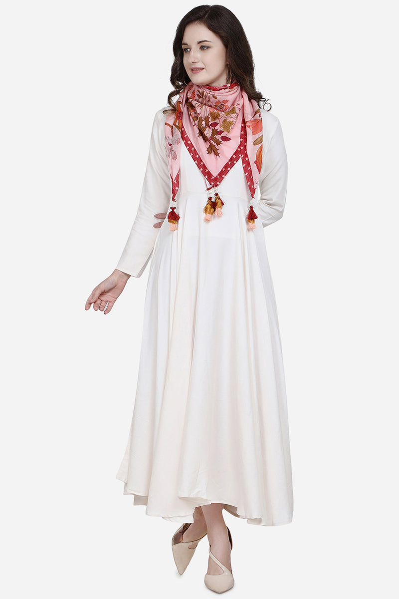 Floral Print Light Peach Color Pure Cotton Scarf