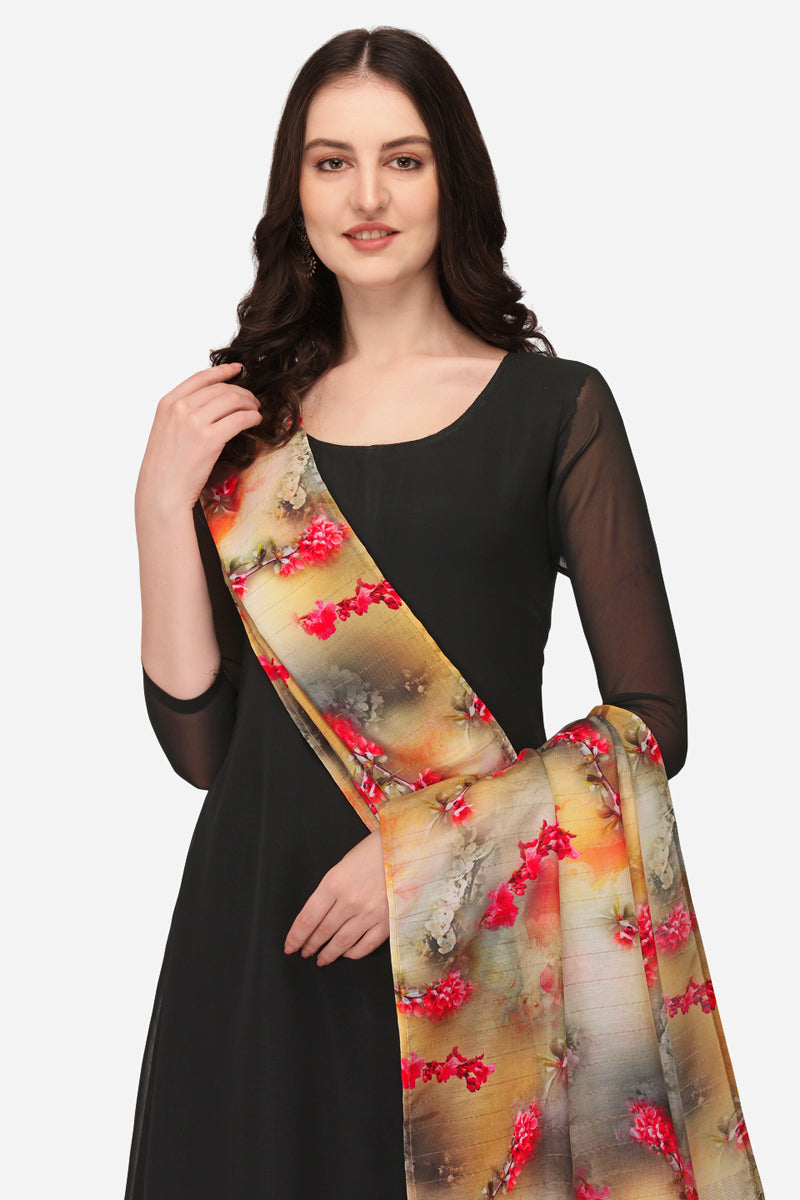Floral Digital Printed Zari Silk Dupatta