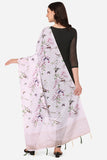 White Floral Digital Printed Zari Silk Dupatta