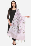 White Floral Digital Printed Zari Silk Dupatta