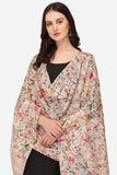 Peach Color Floral Digital Printed Zari Silk Dupatta