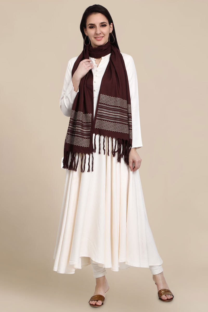 Coffee Color Pure Viscose Winter Stole