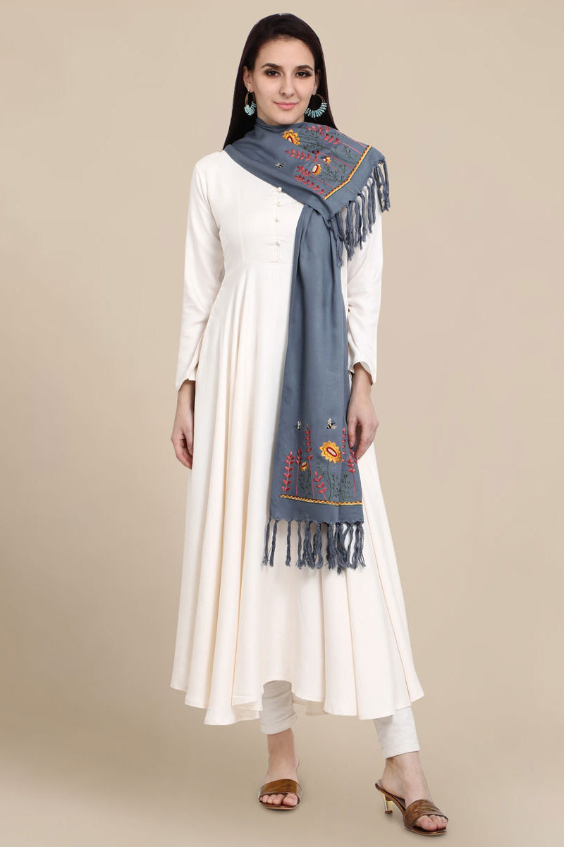Grey Color Pure Viscose Winter Stole