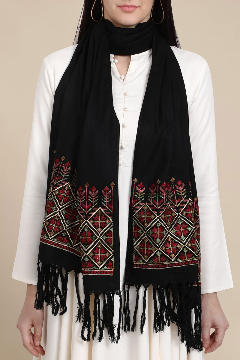 Black Color Pure Viscose Winter Stole