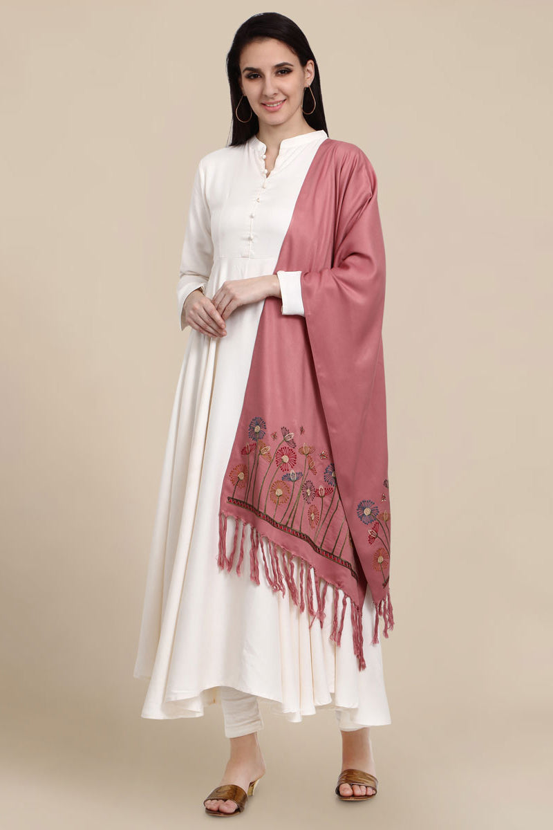 Pink Color Pure Viscose Winter Stole