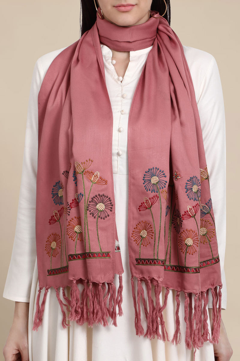 Pink Color Pure Viscose Winter Stole