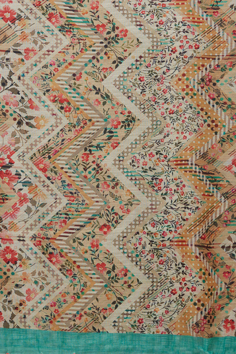 Beige Color Zig Zag Printed Chanderi Silk Dupatta
