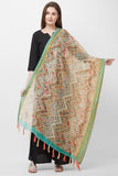 Beige Color Zig Zag Printed Chanderi Silk Dupatta