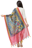 Kalamkari Print Blue And Pink Chanderi Silk Dupatta
