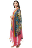 Kalamkari Print Blue And Pink Chanderi Silk Dupatta