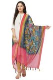 Kalamkari Print Blue And Pink Chanderi Silk Dupatta