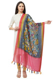 Kalamkari Print Blue And Pink Chanderi Silk Dupatta