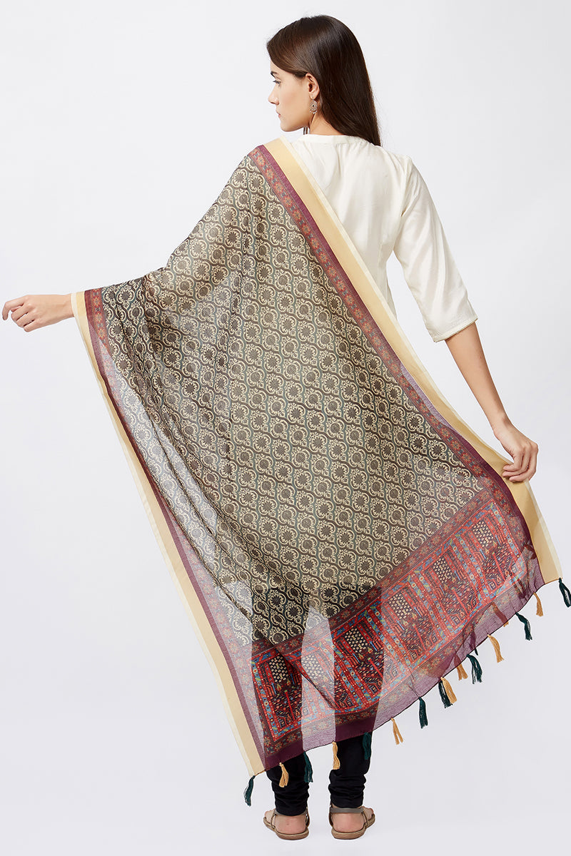 Digital Heritage Motif Print Chanderi Silk Dupatta