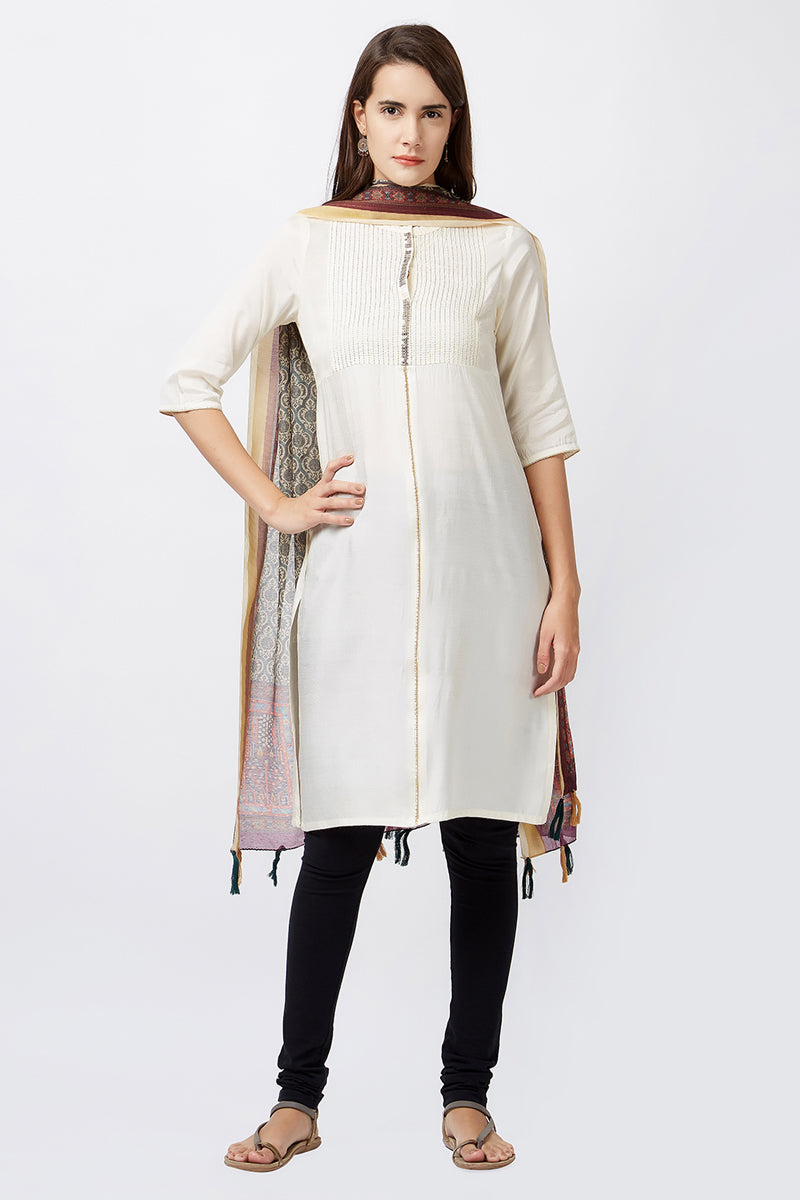 Digital Heritage Motif Print Chanderi Silk Dupatta
