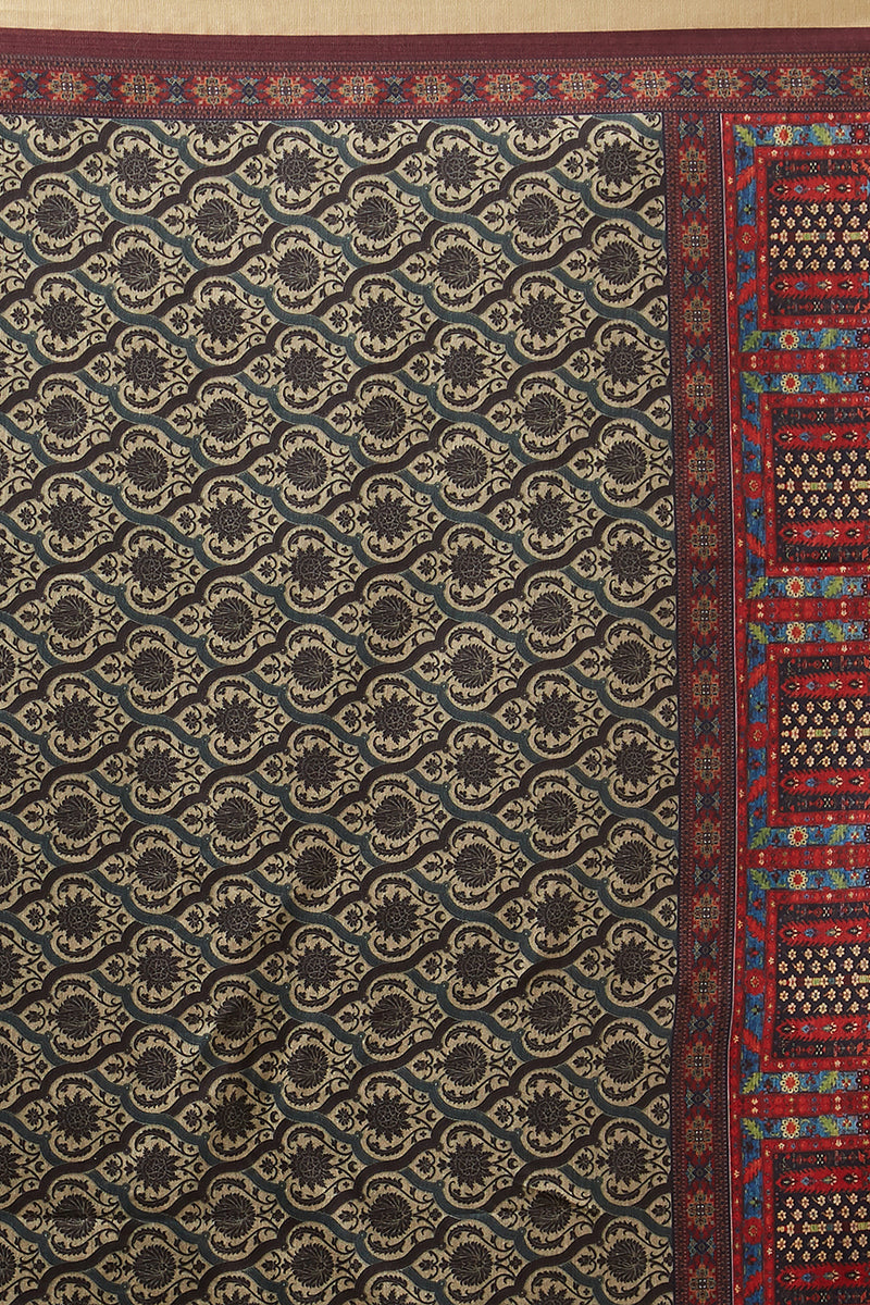 Digital Heritage Motif Print Chanderi Silk Dupatta