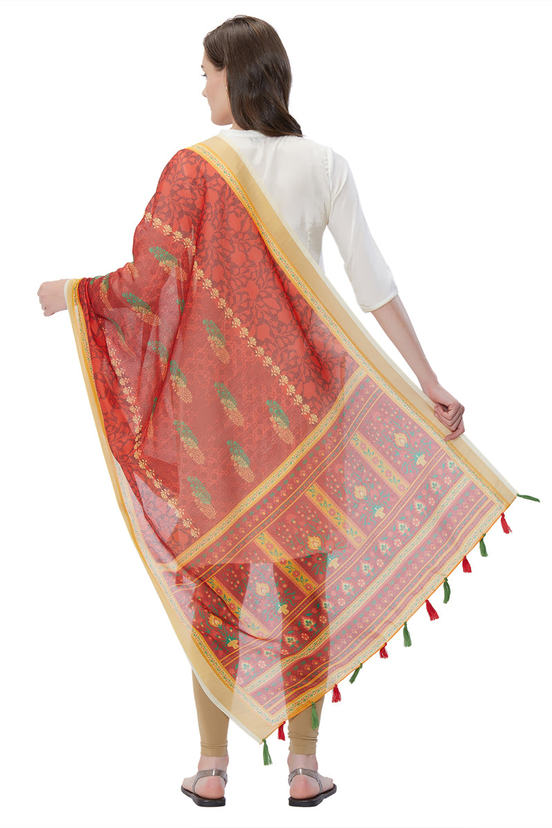 Red Multiple Digital Print Chanderi Silk Dupatta