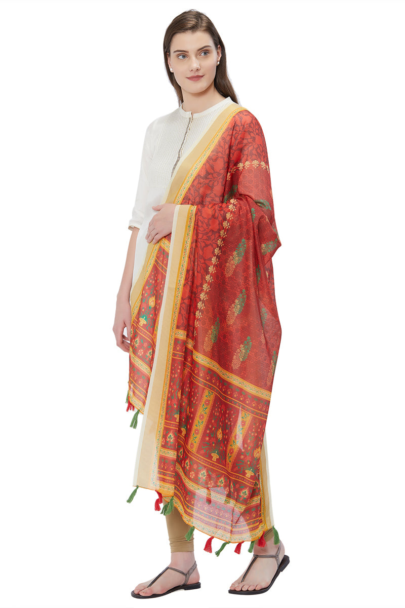 Red Multiple Digital Print Chanderi Silk Dupatta