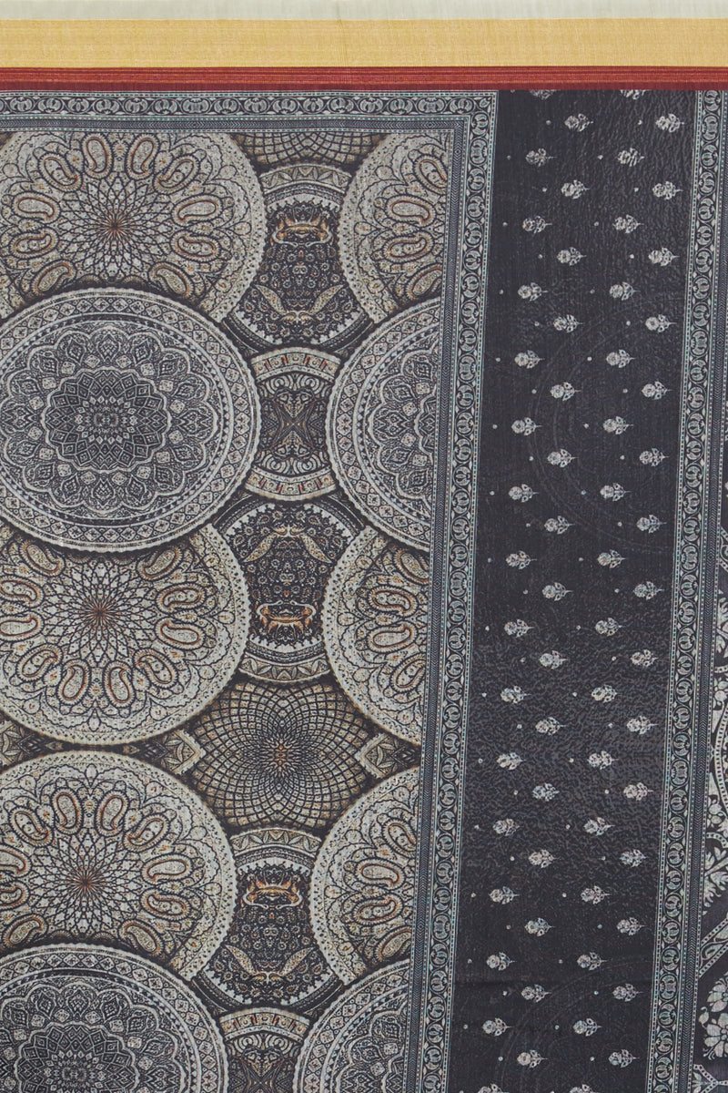 Black And White Mandala Digital Print Chanderi Silk Dupatta