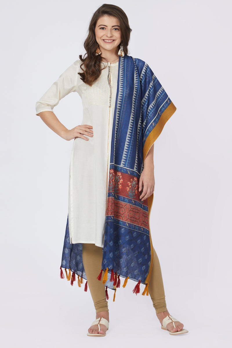 Digital Temple Motif Printed Chanderi Silk Dupatta