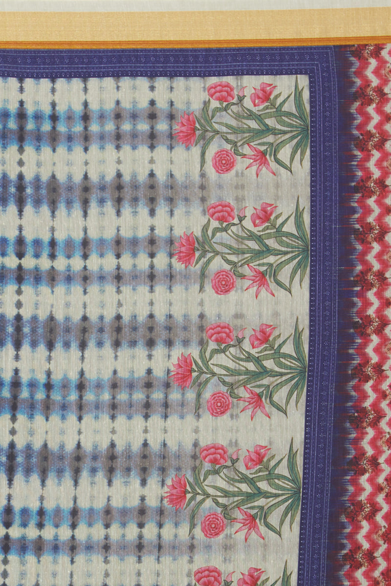 Blue Shibori Digital Print Chanderi Silk Dupatta