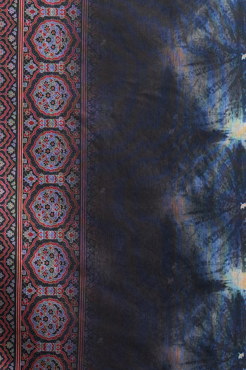 Indigo Tie And Dye Digital Print Chanderi Silk Dupatta