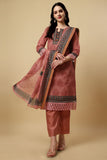 Dark Peach Chanderi Silk Digital Printed Unstitched Salwar Suit