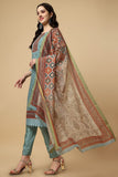 Turquoise Green Chanderi Silk Digital Printed Unstitched Salwar Suit